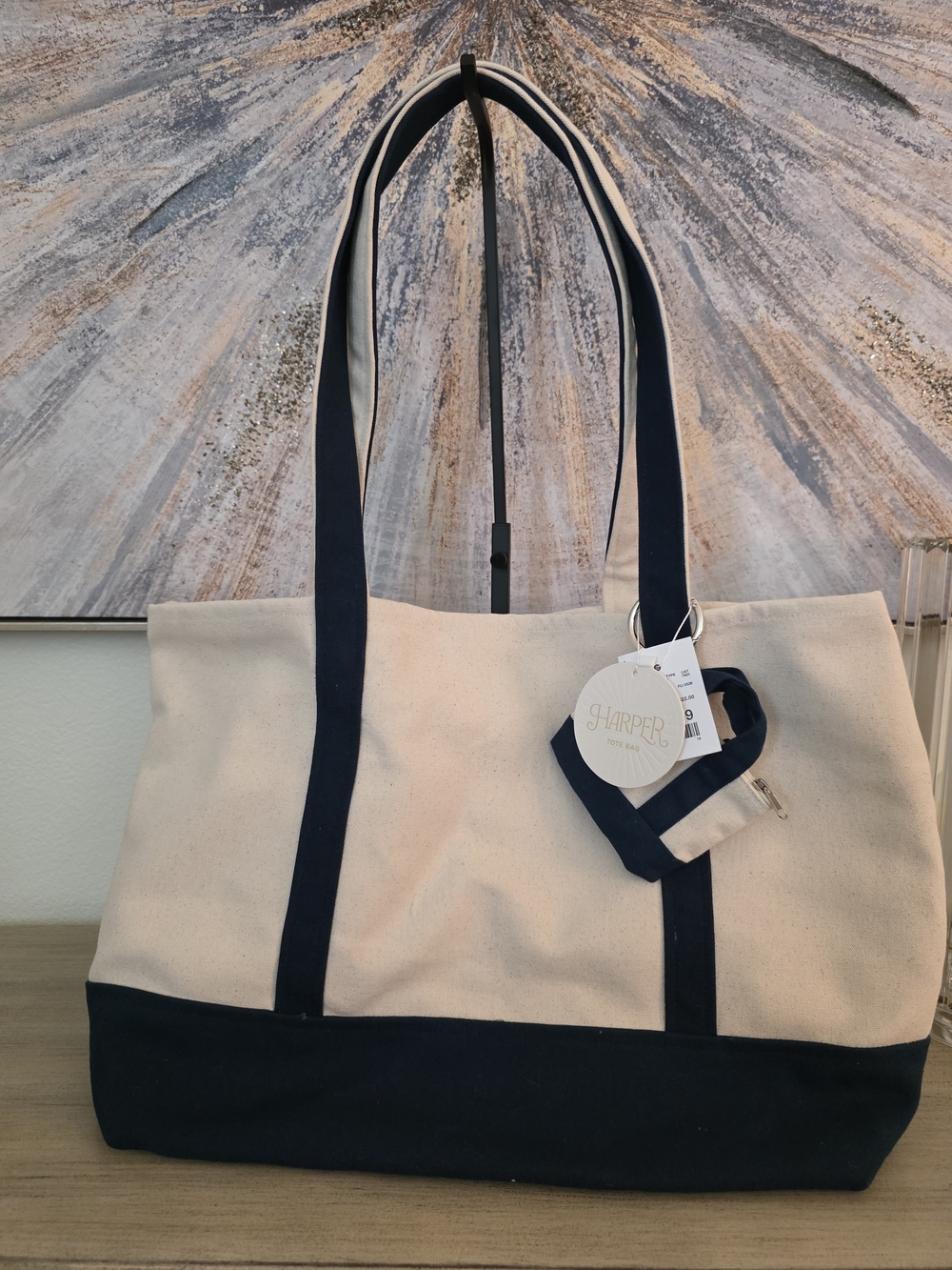 Canvas Tote Bag with Navy Trim - Harper